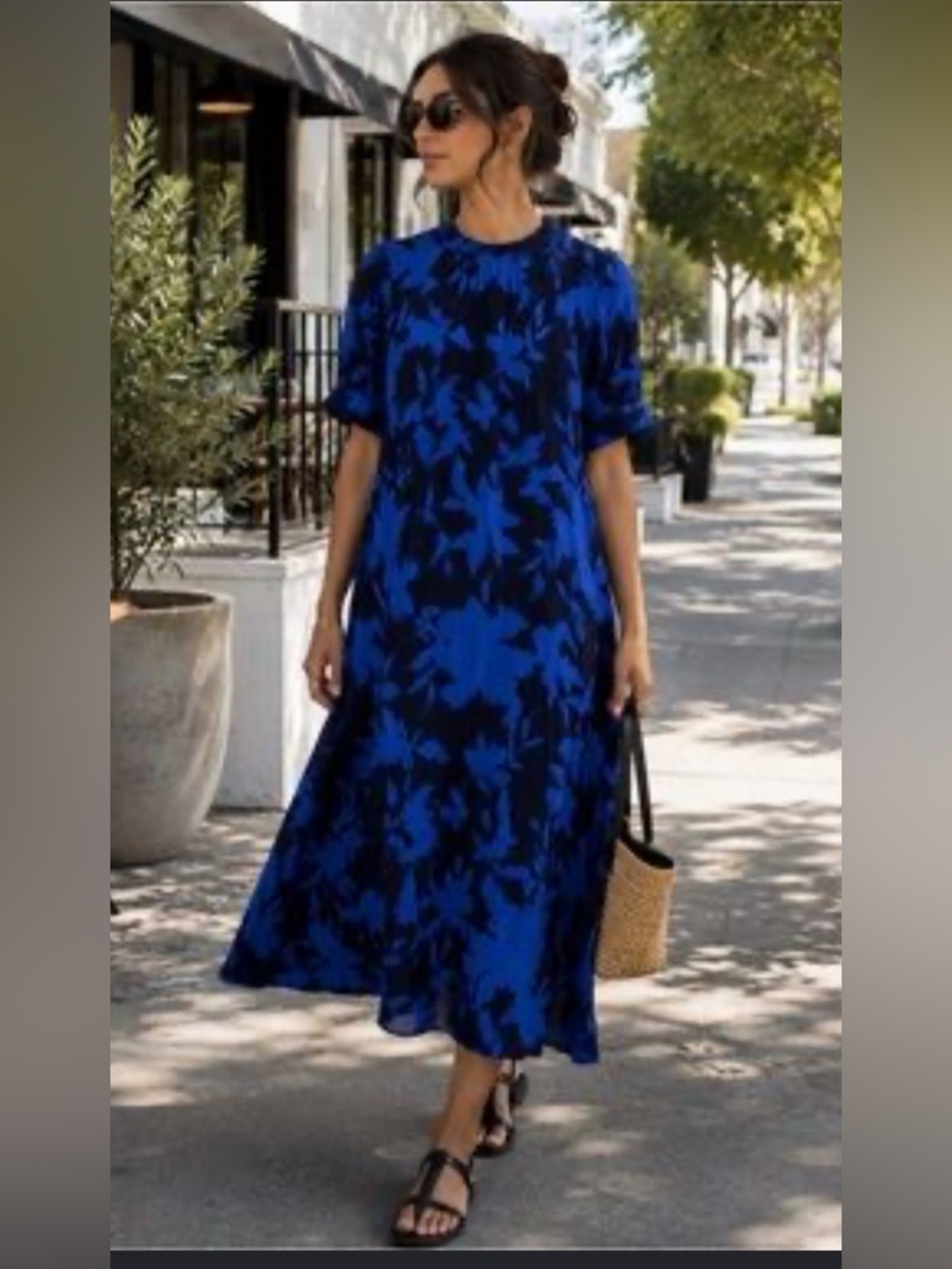 Anthropologie, Women’s Conalt Blue & Black, Floral Shift Dress, xl